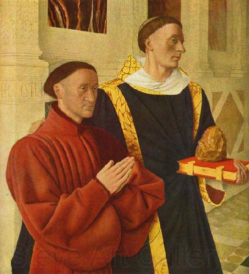 Jean Fouquet left wing of Melun diptych depicts Etienne Chevalier with his patron saint St. Stephen Spain oil painting art